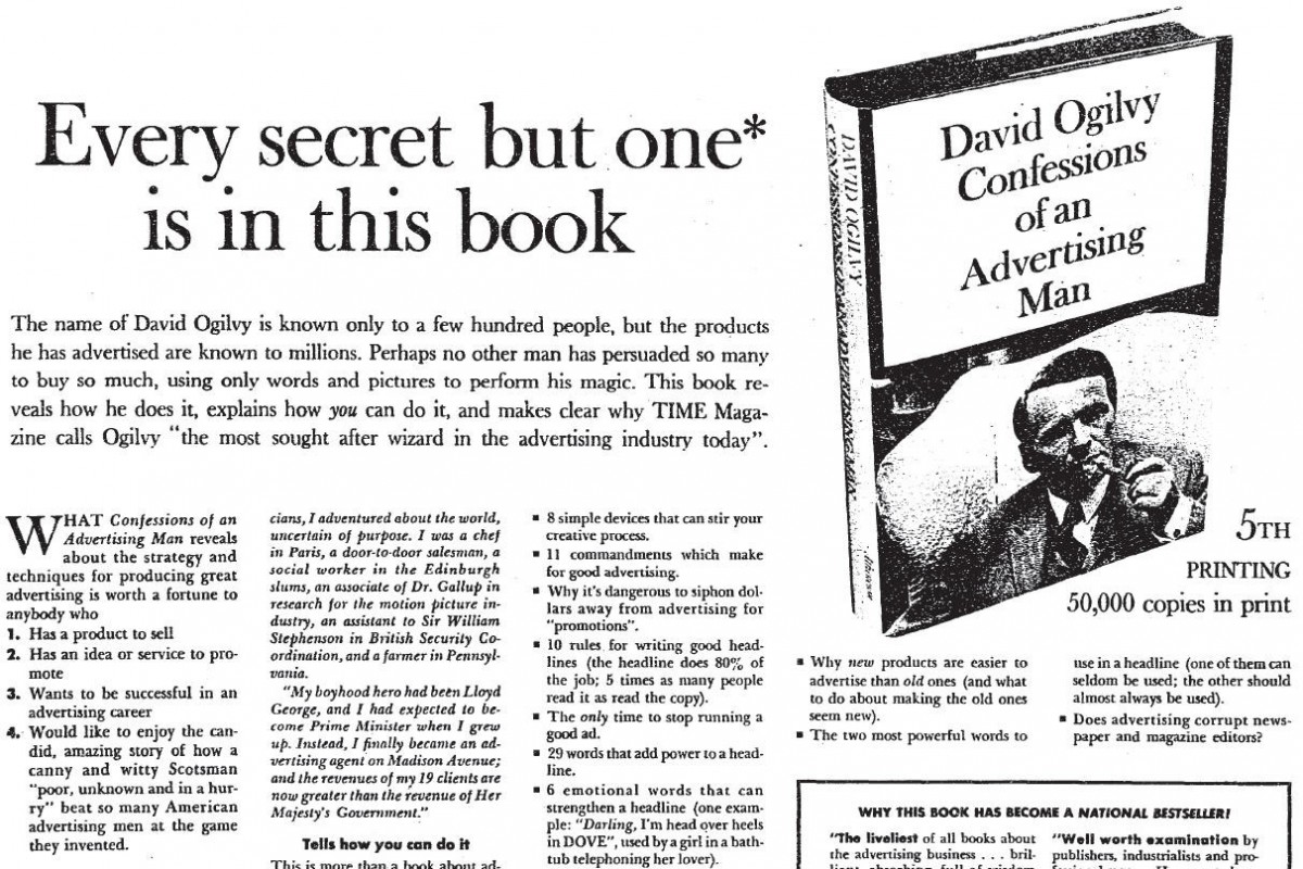 An with a clever headline for David Ogilvy's book on advertising and writing