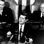 President John F Kennedy giving a speech to congress in 1961
