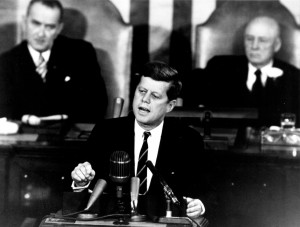 President John F Kennedy giving a speech to congress in 1961