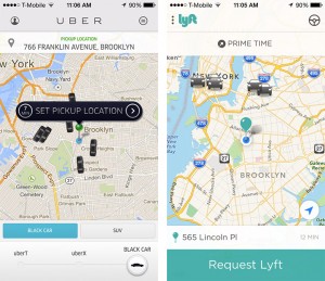 Lyft and Uber map screens